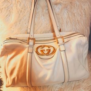 Gucci Britt Boston White Calf Leather Shoulder Bag
